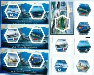 TCHAD CHAD 10 SHEETS COLLECTION IMPERF WORLD WAR SUBMARINES WW2 WWII