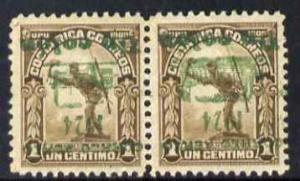 Costa Rica 1924 Surcharged 1col on 1c brown horiz pair wi...