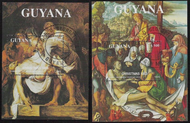 Guyana- Scott 2749f & 2749g- Descent From The Cross,Cto Weihnachten Blätter 1993