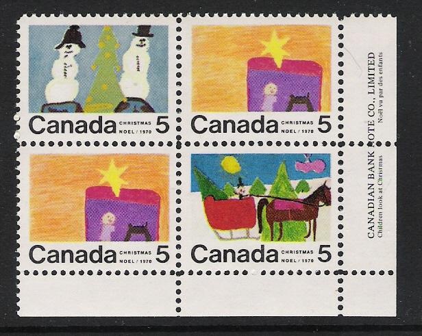 Canada #523a LR Plate Block (4) Christmas 1970 5