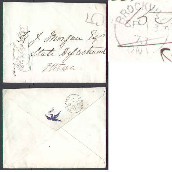 Canada-cover #6138 - Stampless to Ottawa - Leeds Cty-Brockville,Ont-Sp 13 1873