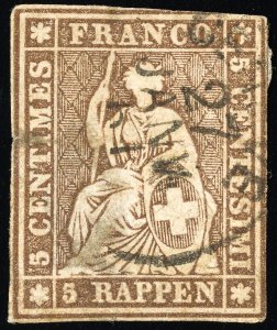 Switzerland Stamps # 25 Used VF Scott Value $40.00