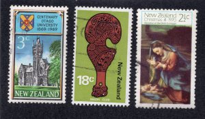 New Zealand 1969-70 3c School 18c Club, 2 1/2c Xmas, Scott 425, 451, 464 used