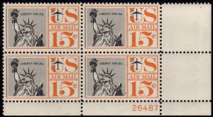 C58 15c Statue of Liberty 26487 LR Plate Block