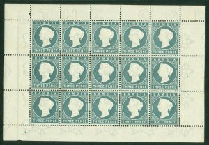 SG 28 Gambia 1886-93. 3d slate-grey. A fine unmounted mint sheet of 15 (hinged..