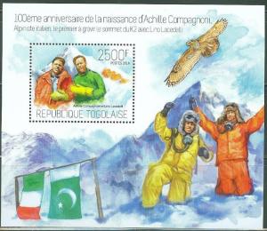 TOGO 2014 100th BIRTH  ANNIVERSARY  OF ACHILLE COMPAGNONI K2 SUMMIT S/S  MINT NH