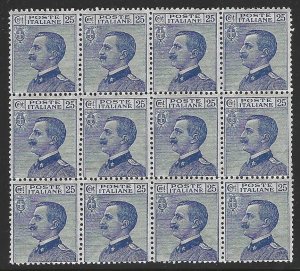Italy, 1908, Scott #100, 25c blue, block of 12, Mint, O.G., Never Hinged