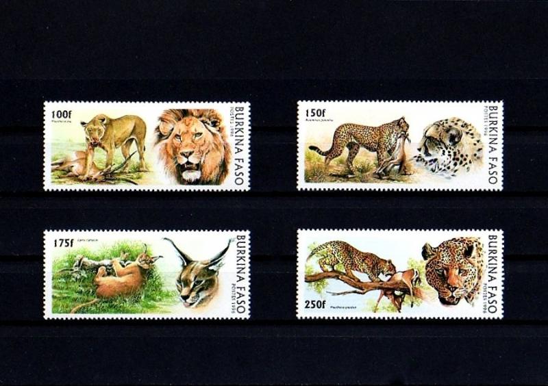 BURKINA FASO - 1996 - LION - CARACAL - CHEETAH - LEOPARD - WILD CATS - MINT SET!