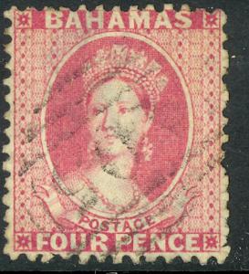 BAHAMAS 1863-65 QV 4d Rose WMKD Perf. 12 1/2 Scott No. 13 USED