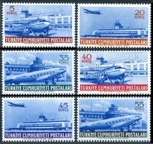 Turkey C22-C27, MNH. Michel 1404-1409. Air Post 1954. Airports, Planes.