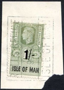 Isle of Man KGVI 1/- Key Plate Type Revenue Used on Piece