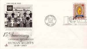 United Nations 1963 FDC Sc 122 Human Rights UN New York Artcraft Cachet