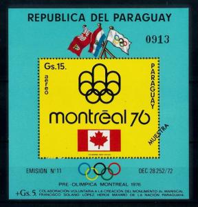 [72527] Paraguay 1975 Olympic Games Montreal OVP Muestra Souvenir Sheet MNH