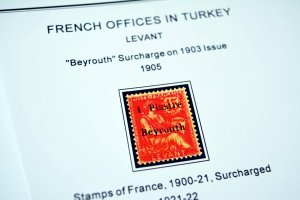 COLOR PRINTED FRENCH OFFICES ABROAD 1885-1944 STAMP ALBUM PAGES (66 ill. pages)