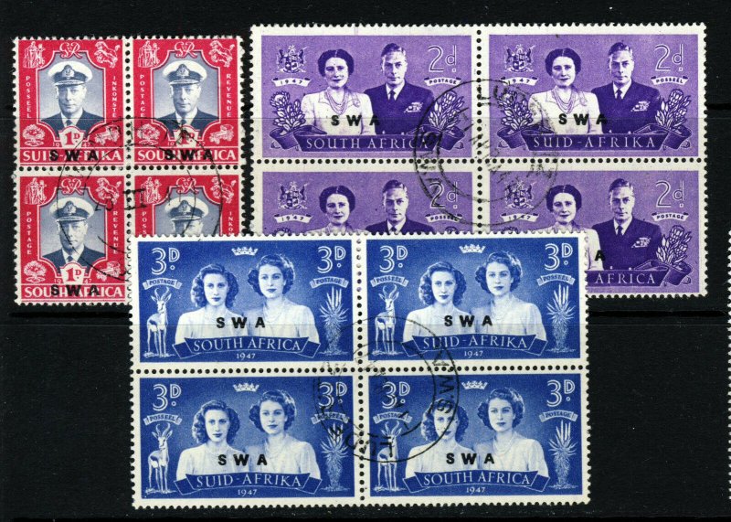 SOUTH WEST AFRICA 1947 Royal Visit Set Overprinted SWA SG 134 to SG 136 BLOCKS