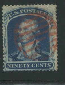 1860 US Stamp #39 90c Genuine Used Red Cancel Catalogue Value $10000 Certified