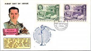 Philippines FDC 1956 - Ramon Magsaysay - 20c/5c Stamp - Pair - F43354