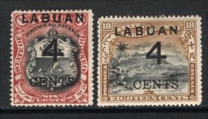Labuan 1899 4c Surcharges on 6c + 18c Perf 14.5 VF Mint #88,91 CV$74