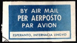 Vintage Esperanto Airmail Etiquette By Airmail Esperanto International Language