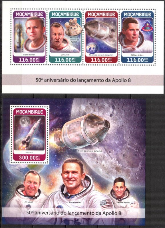 Mozambique 2018 Space Apollo 8 sheet + S/S MNH