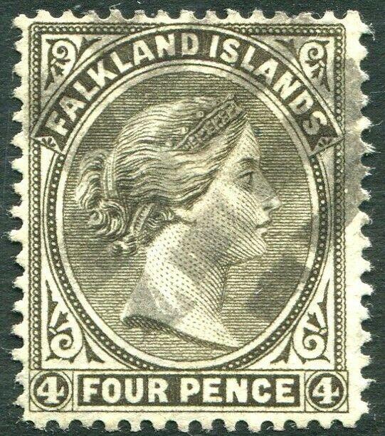 FALKLAND ISLANDS-1887 4d Grey-Black Sg 10 FINE USED V30338