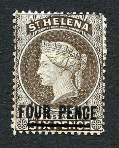 St Helena SG43c 4d sepia 17mm words wmk Crown CA Cat 27 pounds