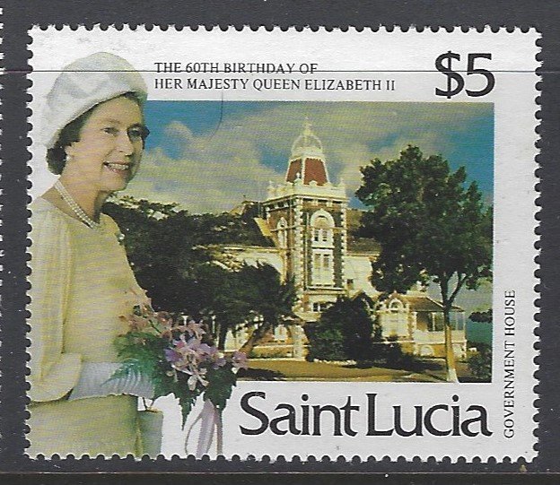 St Lucia, Scott #831; $5 Queen Elizabeth II 60th Birthday, MNH