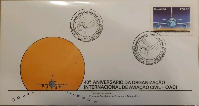 A) 1984, BRAZIL, AIRPLANE, 40 ANNIVERSARY OF THE INTERNATIONAL CIVIL AVIATION OR 