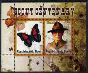BENIN - 2007 - Scout Centenary & Butterflies #1 -Perf 2v Sheet-MNH-Private Issue
