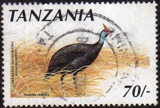 Tanzania 613 - Used - 70sh Helmeted Guineafowl (1990) (cv $0.85)
