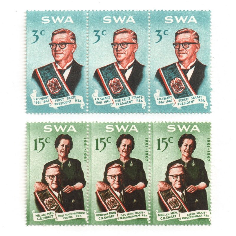 SOUTHWEST AFRICA / NAMIBIA 1968 Sc 312-313 MNH CPLT Set SWA OVPT Strips of Stamp