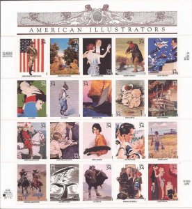 US Stamp - 2001 Illustrators - 20 Stamp Sheet #3502