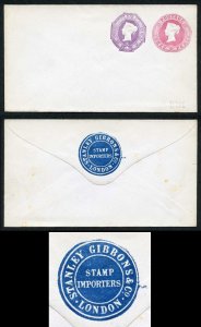 QV 3d Carmine and 6d Purple Stationery with Stanley Gibbons Seal on the Reverse