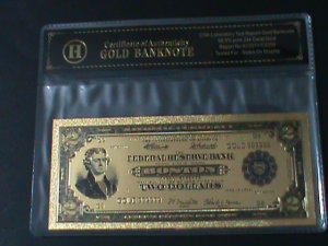 ​UNITED STATES-1918-CAT372-$2 NATIONAL CURRENCY-24K GOLD REPLICA NOTE LAST ONE