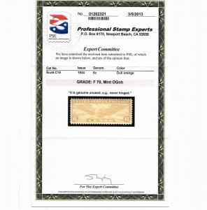 EXCEPTIONAL GENUINE SCOTT #C19 MINT OG NH PSE CERT GRADED FINE-70  #13462