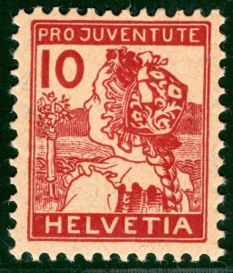 SWITZERLAND Charity Stamp PRO-JUVENTUTE Scott.B3 10c (1915) Mint MM c$77 GOLD193