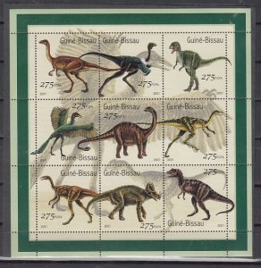 Guinea Bissau, 2001 issue. Dinosaurs on a sheet of 9.