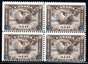 C4, C2 Surcharged, 6c on 5c, F, (2) MNH, (2)MH, block of 4, Canada Air Mail