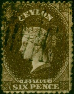 Ceylon 1862 6d Brown SG41 P.13 Fine Used