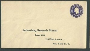 Ca 1935 U436 Type 3c Purple On White Mint Entire Preprinted Address For----