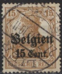 Belgium N15 (used) 15c on 15pf Germania, ovptd “Belgien”, yel brn (1916)