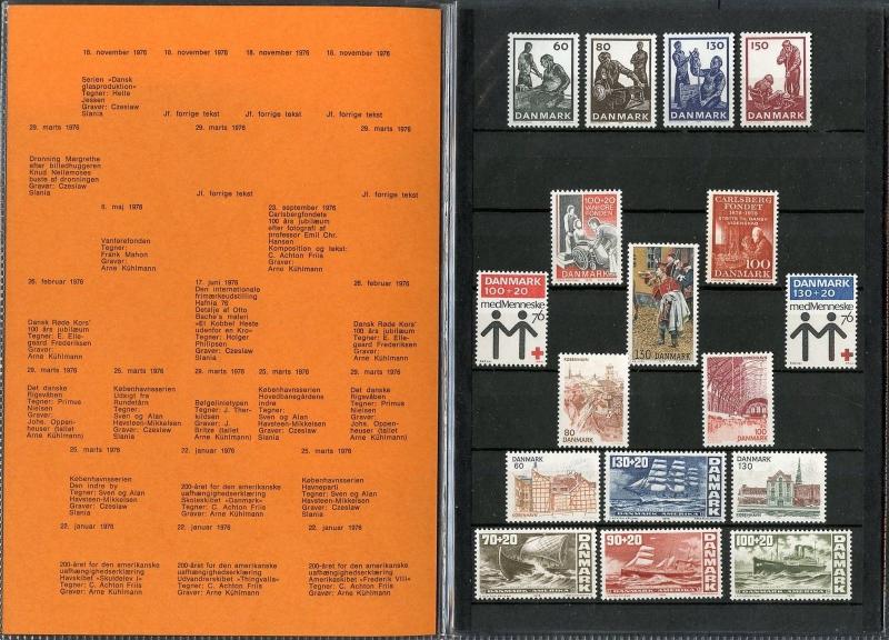 DENMARK 1976 OFFICIALLY ISSUED YEAR FOLDER CONTAINING ALL MINT NH STAMPS SHOWN