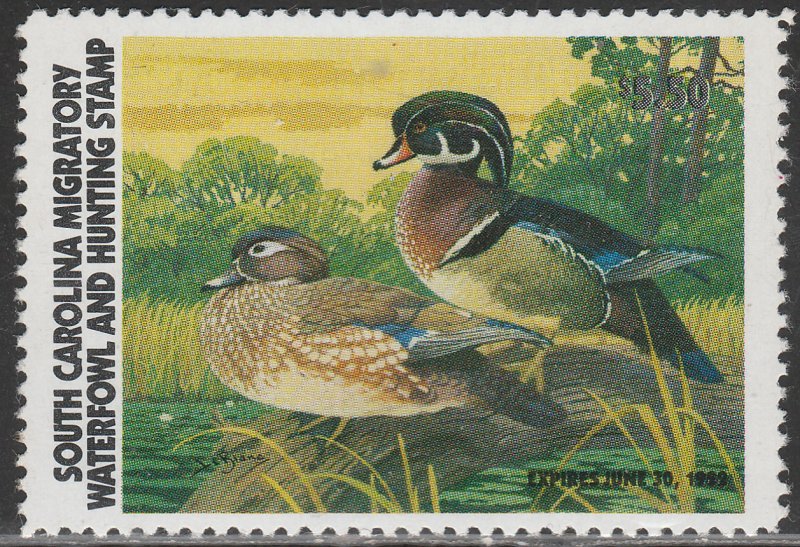 U.S.-SOUTH CAROLINA 1, STATE DUCK HUNTING PERMIT STAMP. MINT, NH. VF