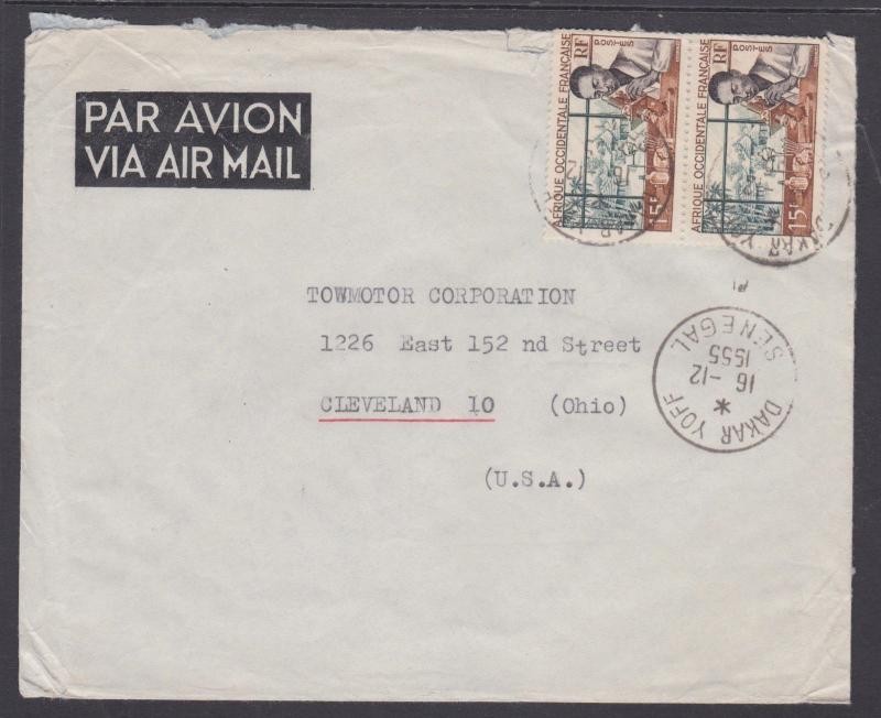 French West Africa Sc 59 pair used on 1955 cover to Cleveland F-VF