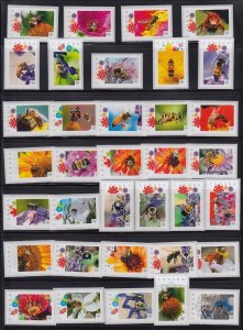 HONEYBEE, BEE, Flowers = Set of 35 Picture Postage stamps MNH Canada 2013-2016