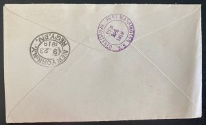 1919 Turks & Caicos Island Registered Cover To Port Washington NY USA Tax Stamp 