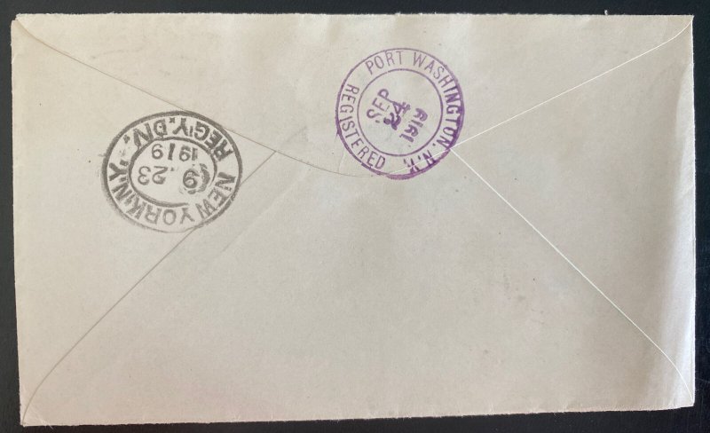 1919 Turks & Caicos Island Registered Cover To Port Washington NY USA Tax Stamp 