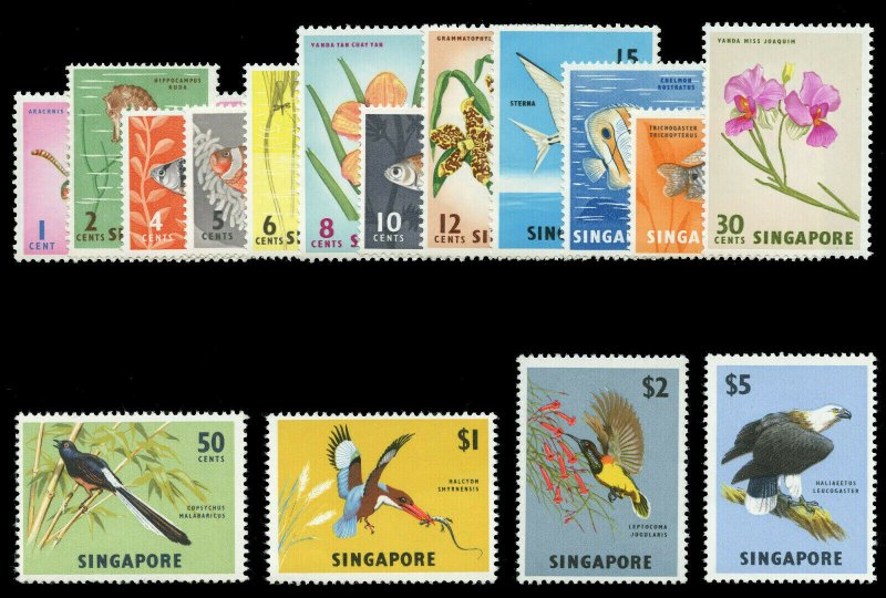 Singapore 1962 QEII Birds & Orchards set complete superb MNH. SG 63-77.