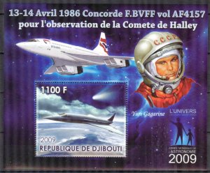 Djibouti 2009 Space Concorde Haley Comet Yuri Gagarin S/S MNH