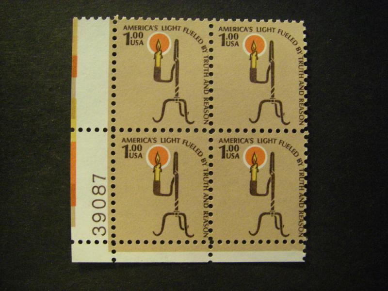 Scott 1610, $1 Rush Lamp, LL PB4 #39087 MNH, Americana